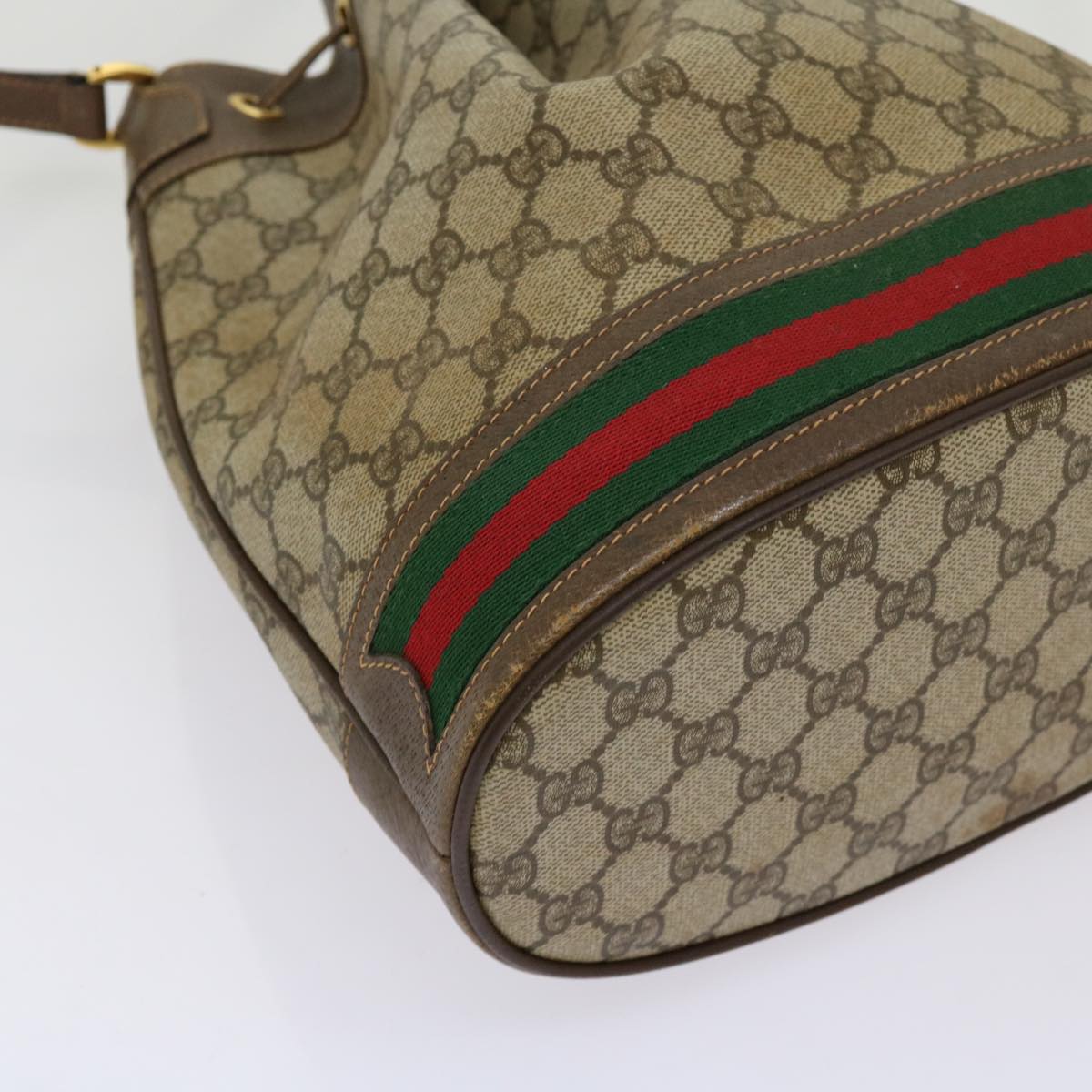 GUCCI GG Supreme Web Sherry Line Shoulder Bag PVC Beige Red 40 02 085 Auth 69331