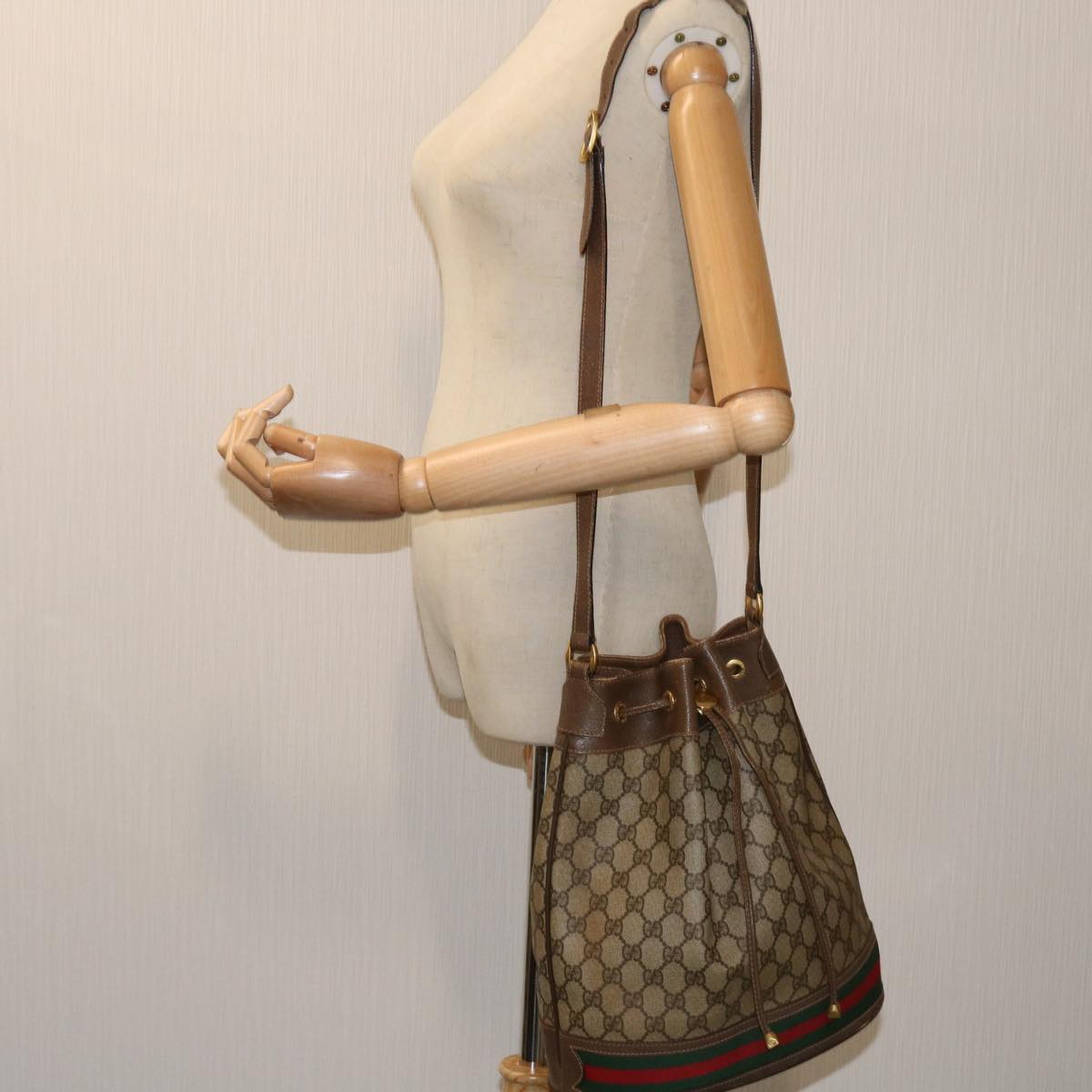 GUCCI GG Supreme Web Sherry Line Shoulder Bag PVC Beige Red 40 02 085 Auth 69331