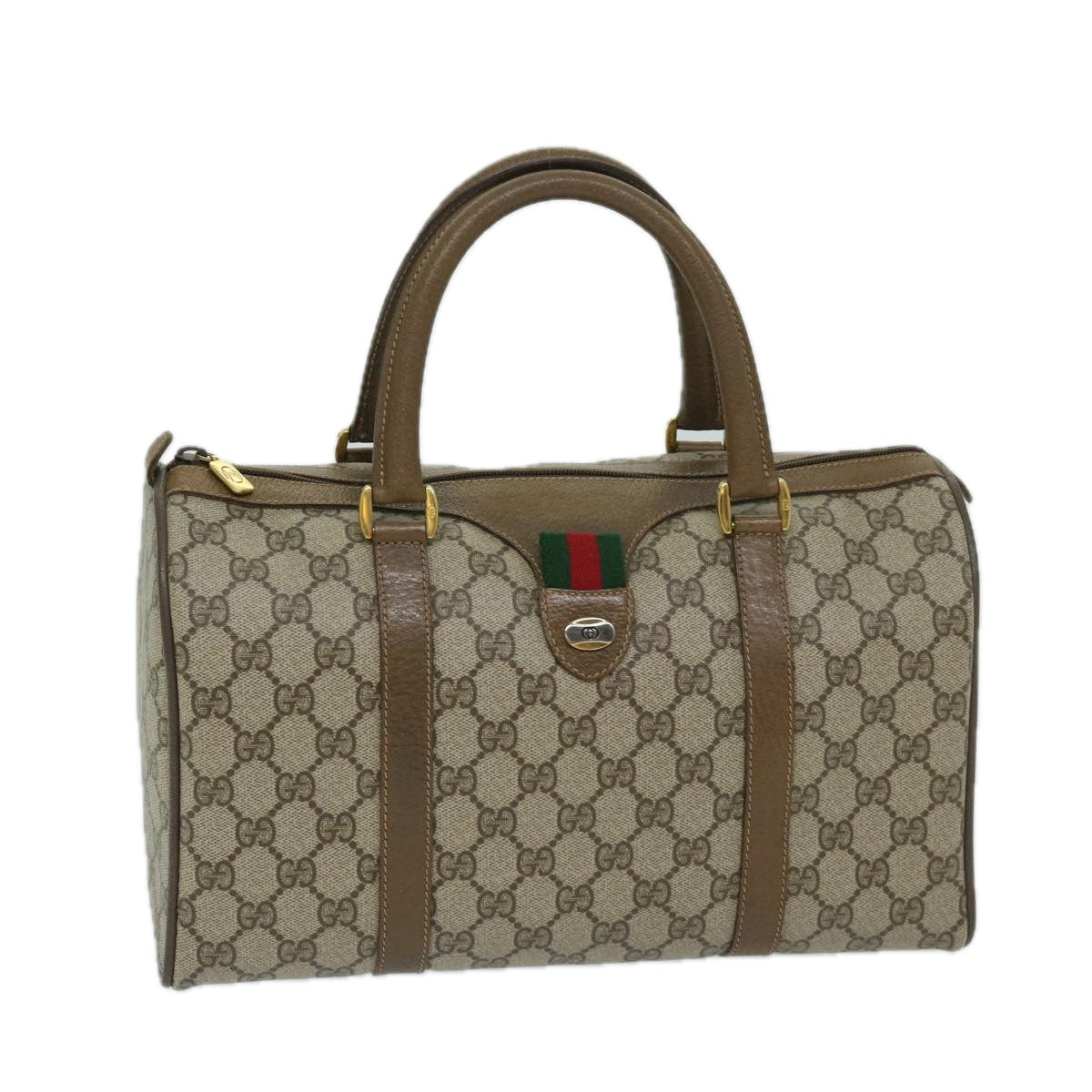 GUCCI GG Supreme Web Sherry Line Hand Bag PVC Beige Red 39 02 007 Auth 69337