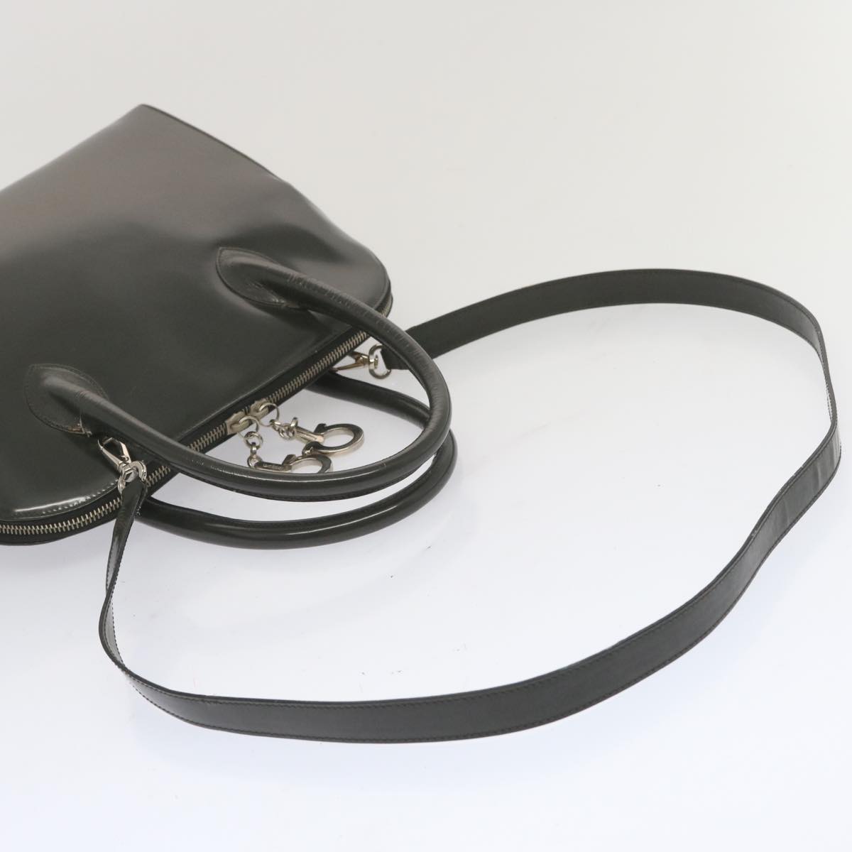 Salvatore Ferragamo Hand Bag Patent leather 2way Gray Auth 69340