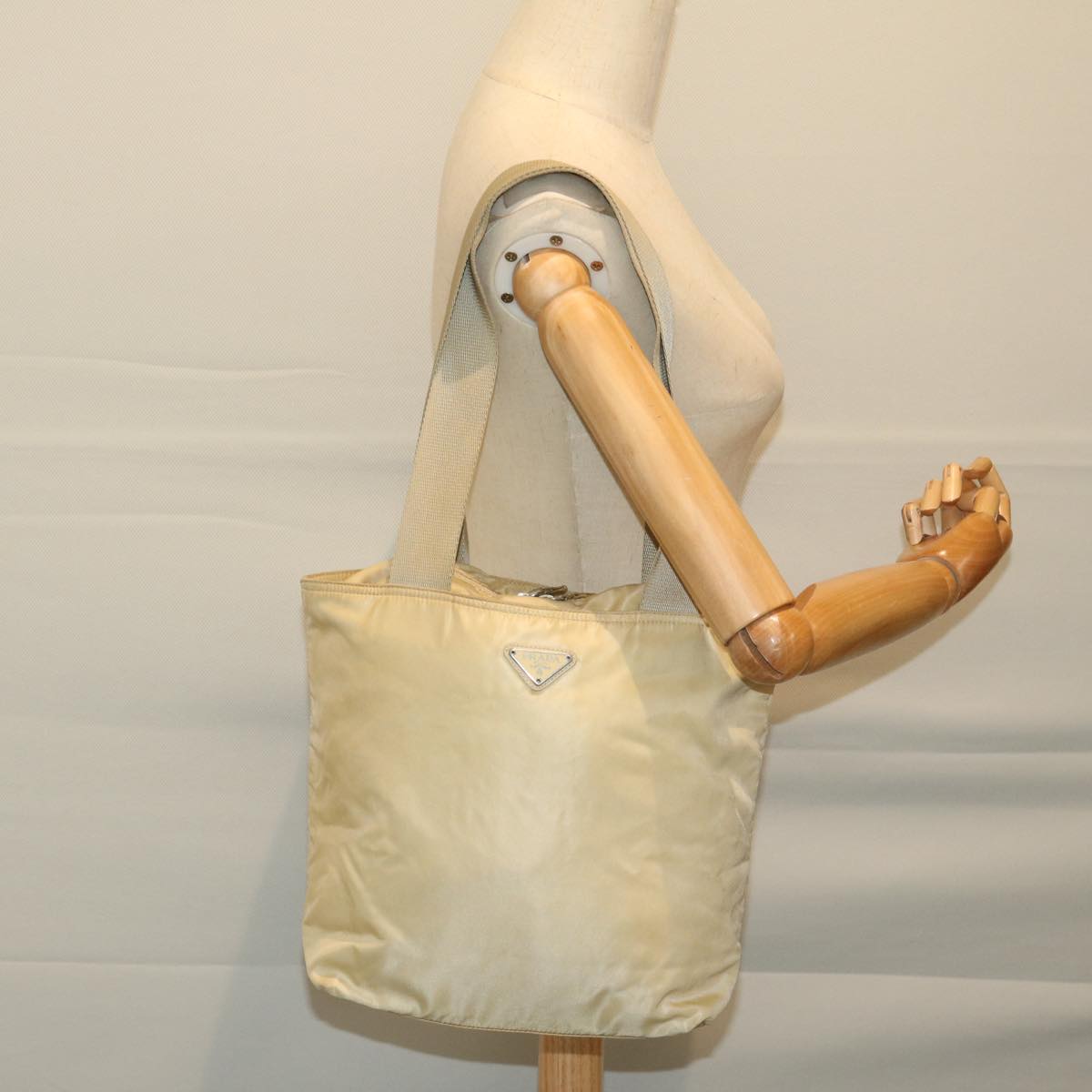 PRADA Shoulder Bag Nylon Cream Auth 69347
