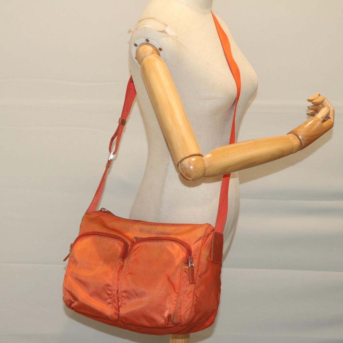 PRADA Shoulder Bag Nylon Orange Auth 69348