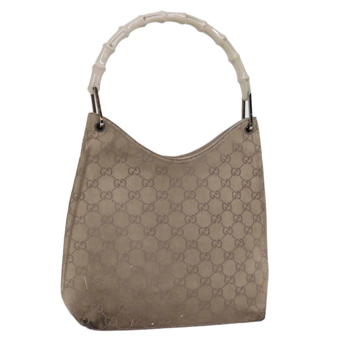 GUCCI GG Canvas Bamboo Shoulder Bag Gray 001 2058 3007 Auth 69361