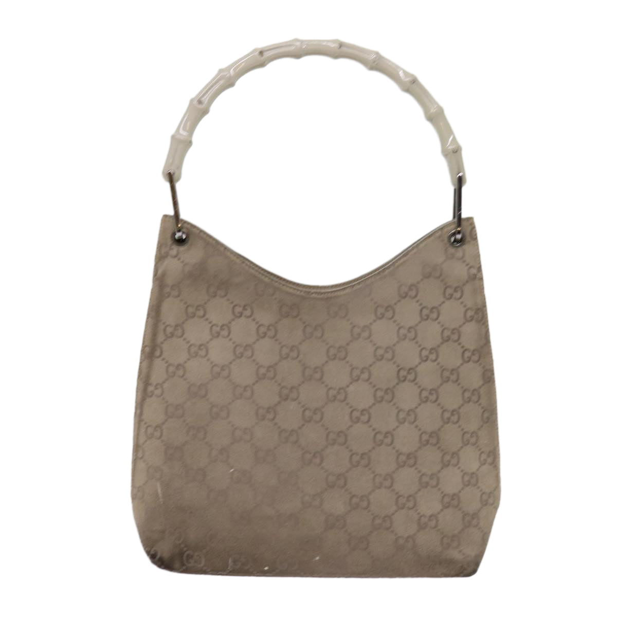 GUCCI GG Canvas Bamboo Shoulder Bag Gray 001 2058 3007 Auth 69361 - 0