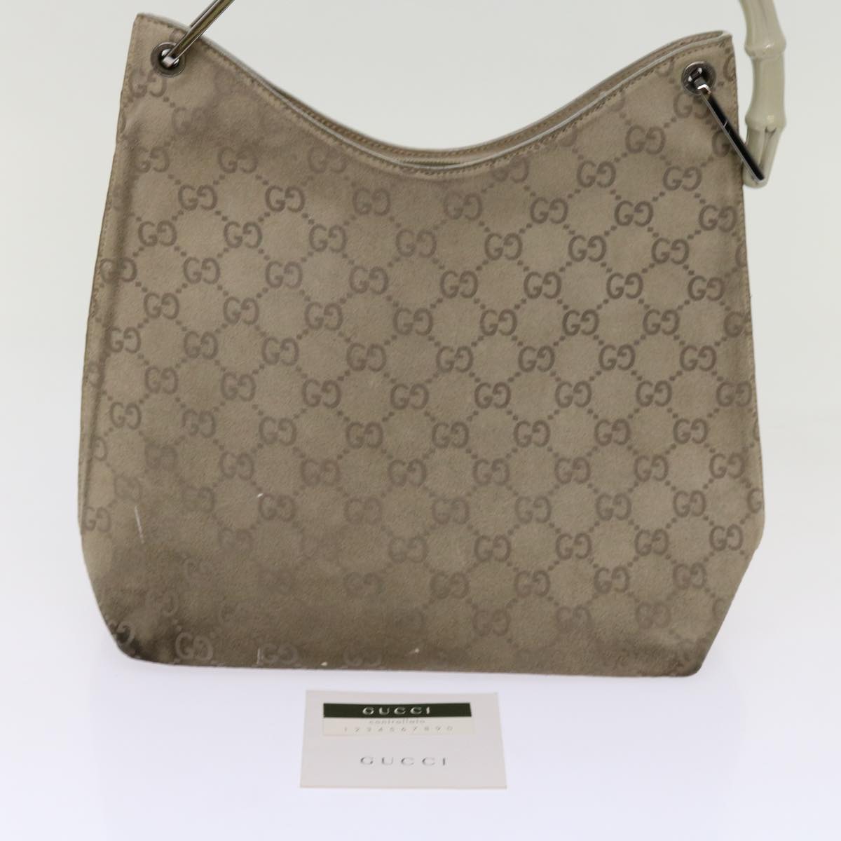 GUCCI GG Canvas Bamboo Shoulder Bag Gray 001 2058 3007 Auth 69361