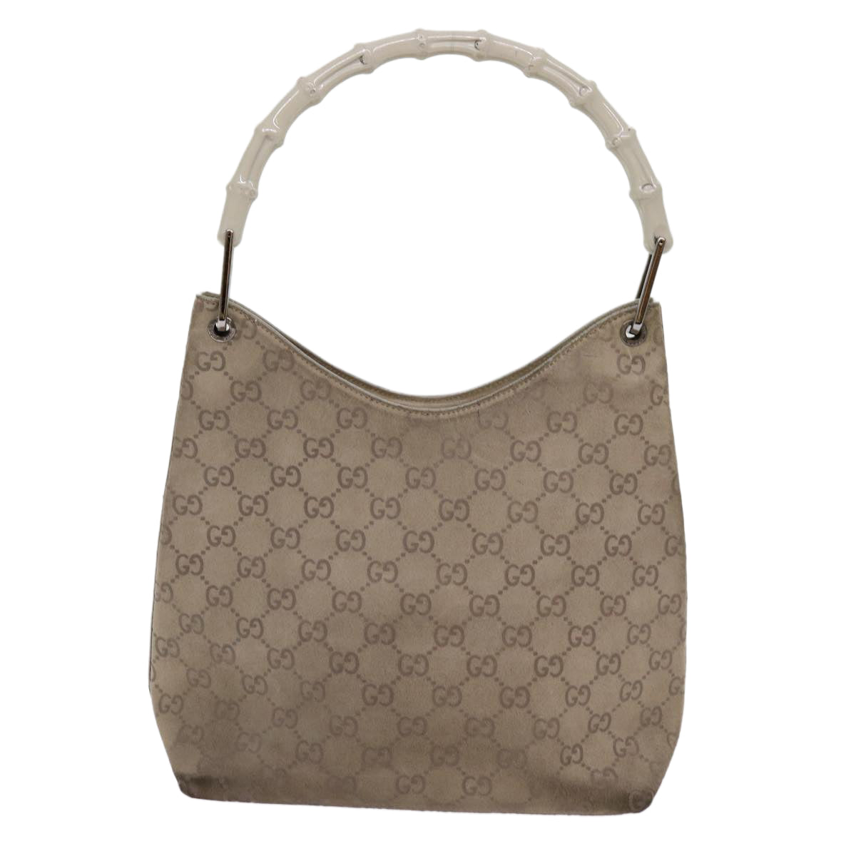 GUCCI GG Canvas Bamboo Shoulder Bag Gray 001 2058 3007 Auth 69361