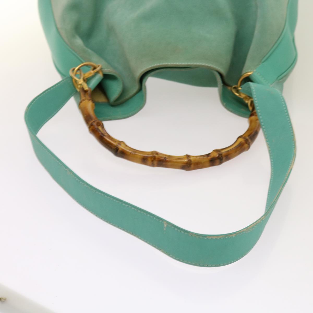 GUCCI Bamboo Shoulder Bag Suede 2way Light Blue 001 1577 Auth 69363