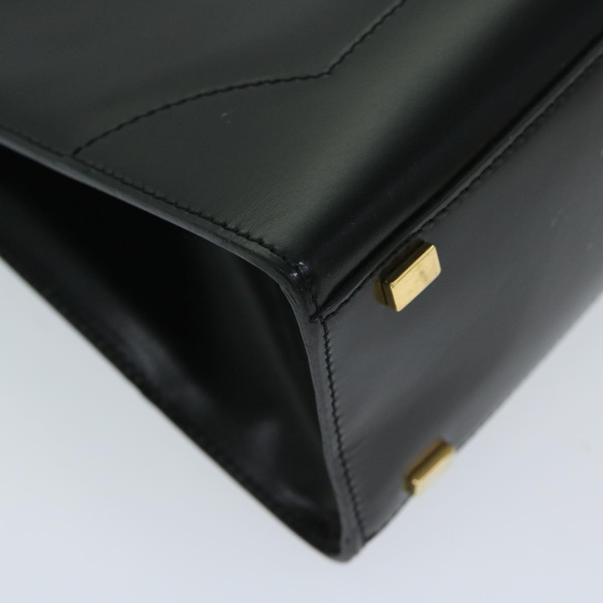 CELINE Hand Bag Leather Black Auth 69373