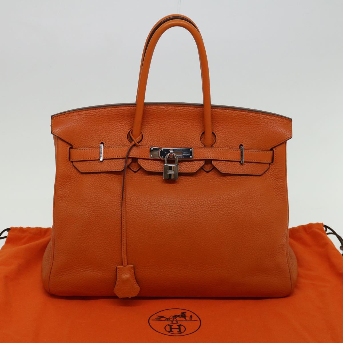 HERMES Birkin 35 Hand Bag Leather Orange Auth 69383S