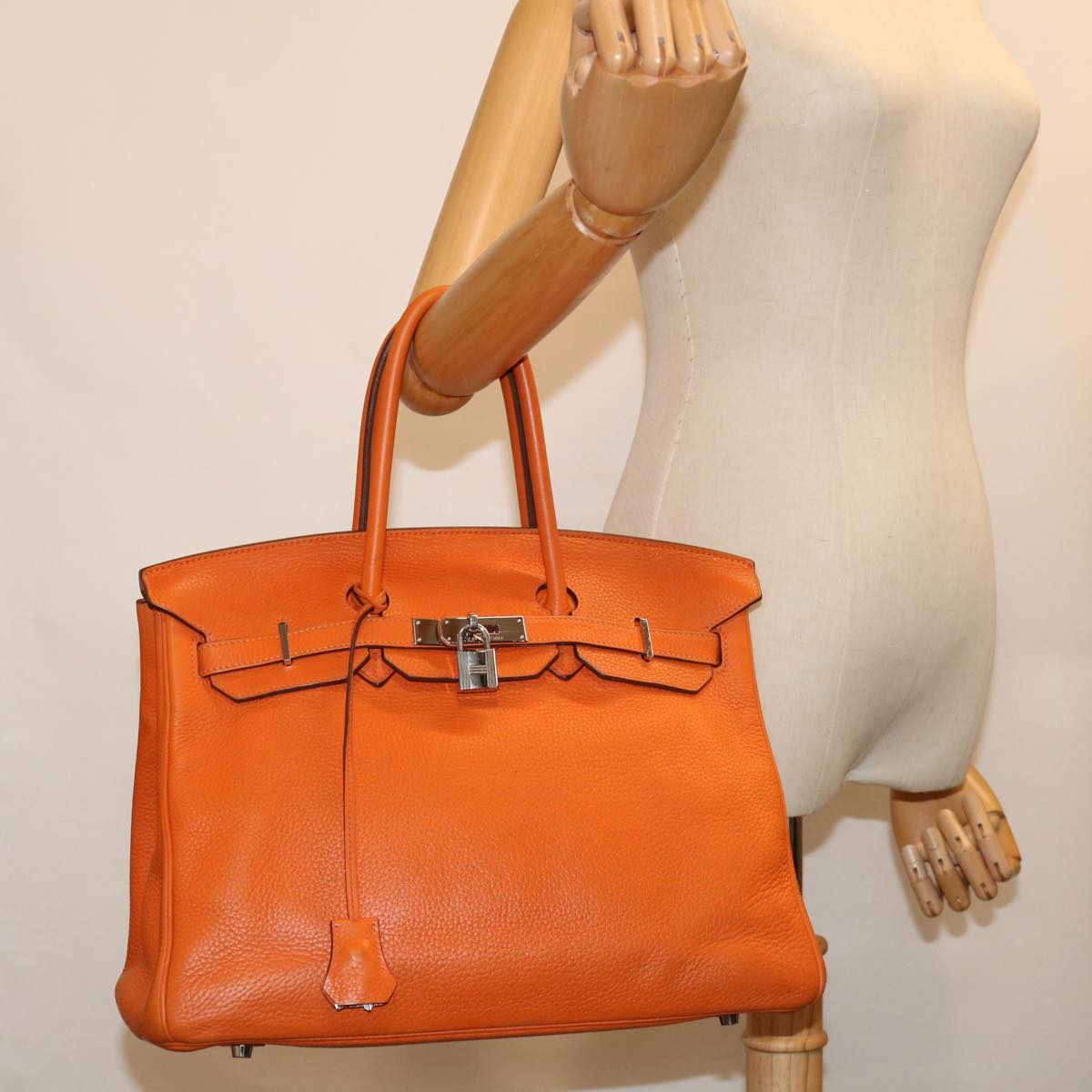 HERMES Birkin 35 Hand Bag Leather Orange Auth 69383S