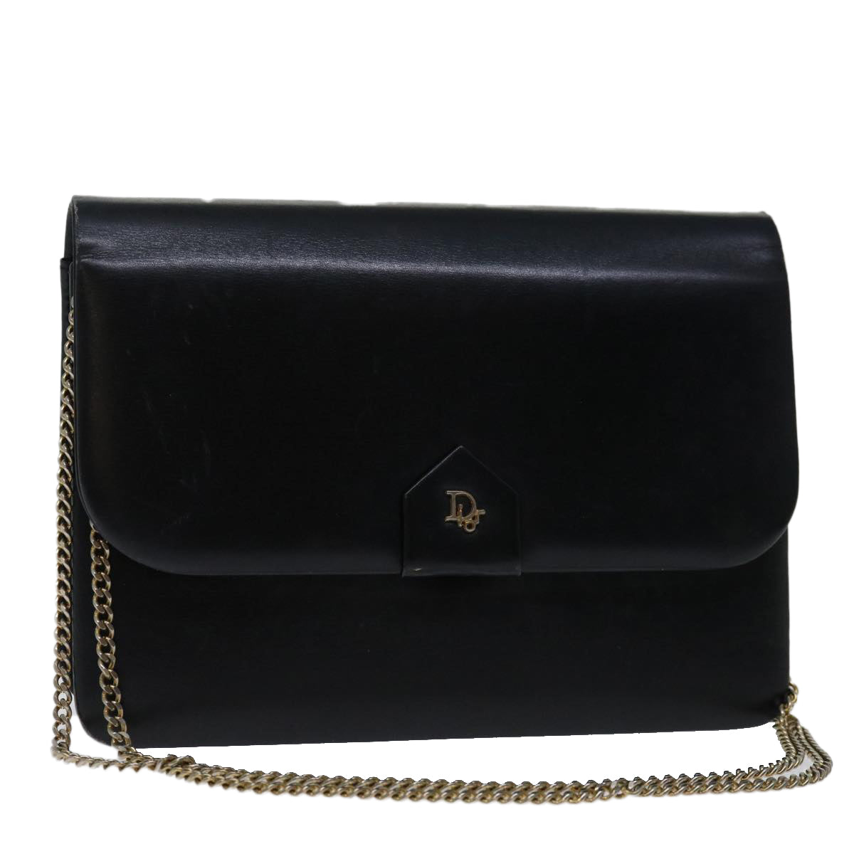 Christian Dior Chain Shoulder Bag Leather Black Auth 69404