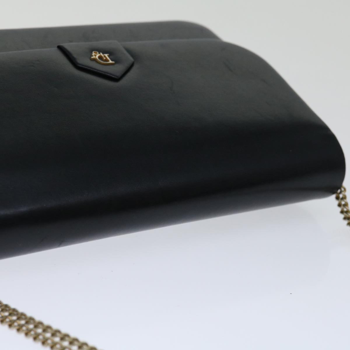 Christian Dior Chain Shoulder Bag Leather Black Auth 69404