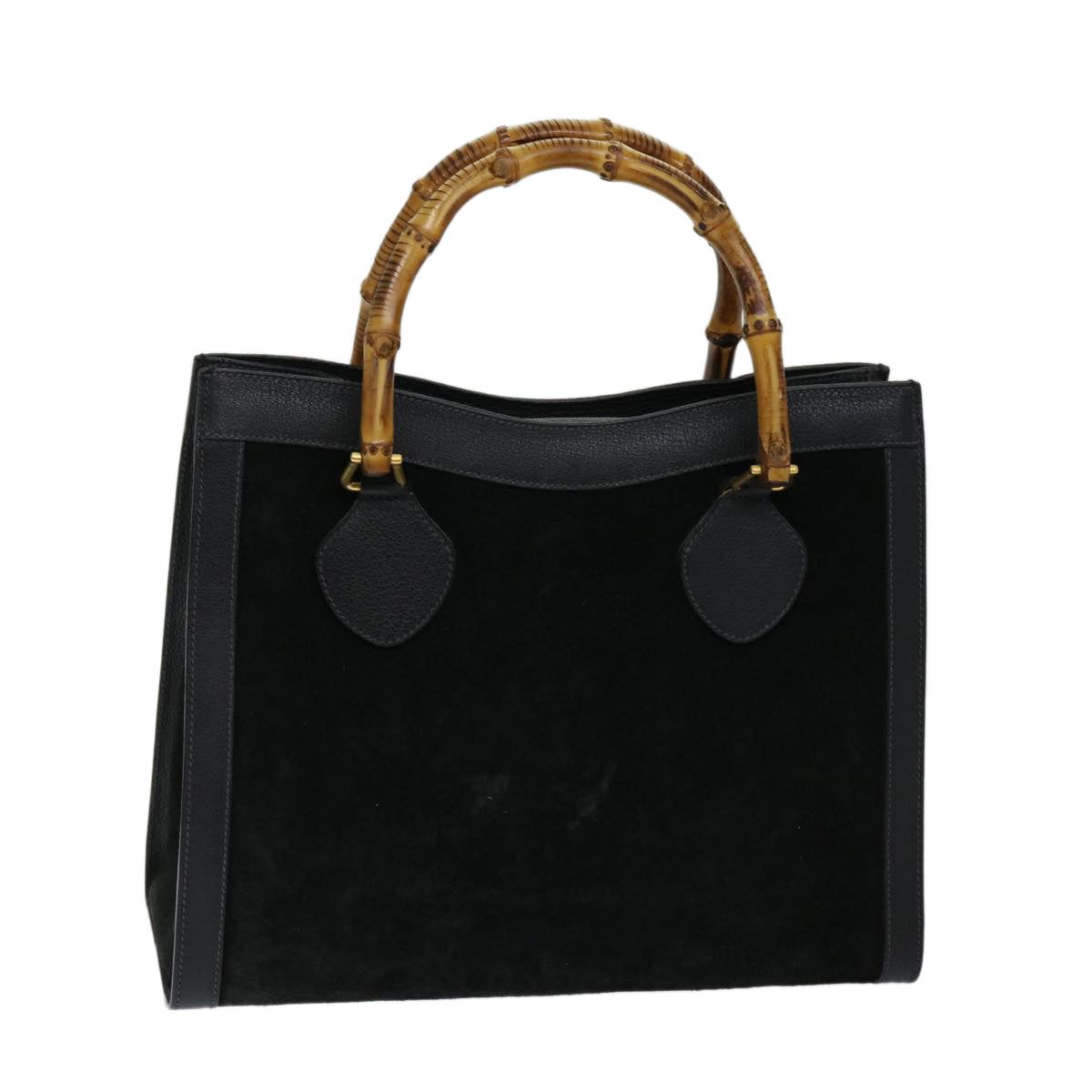 GUCCI Bamboo Tote Bag Suede Black 002 1095 0260 Auth 69422