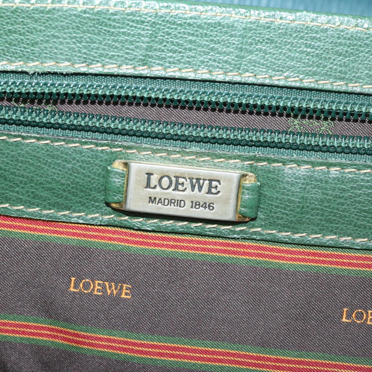 LOEWE Hand Bag Leather Green Auth 69435