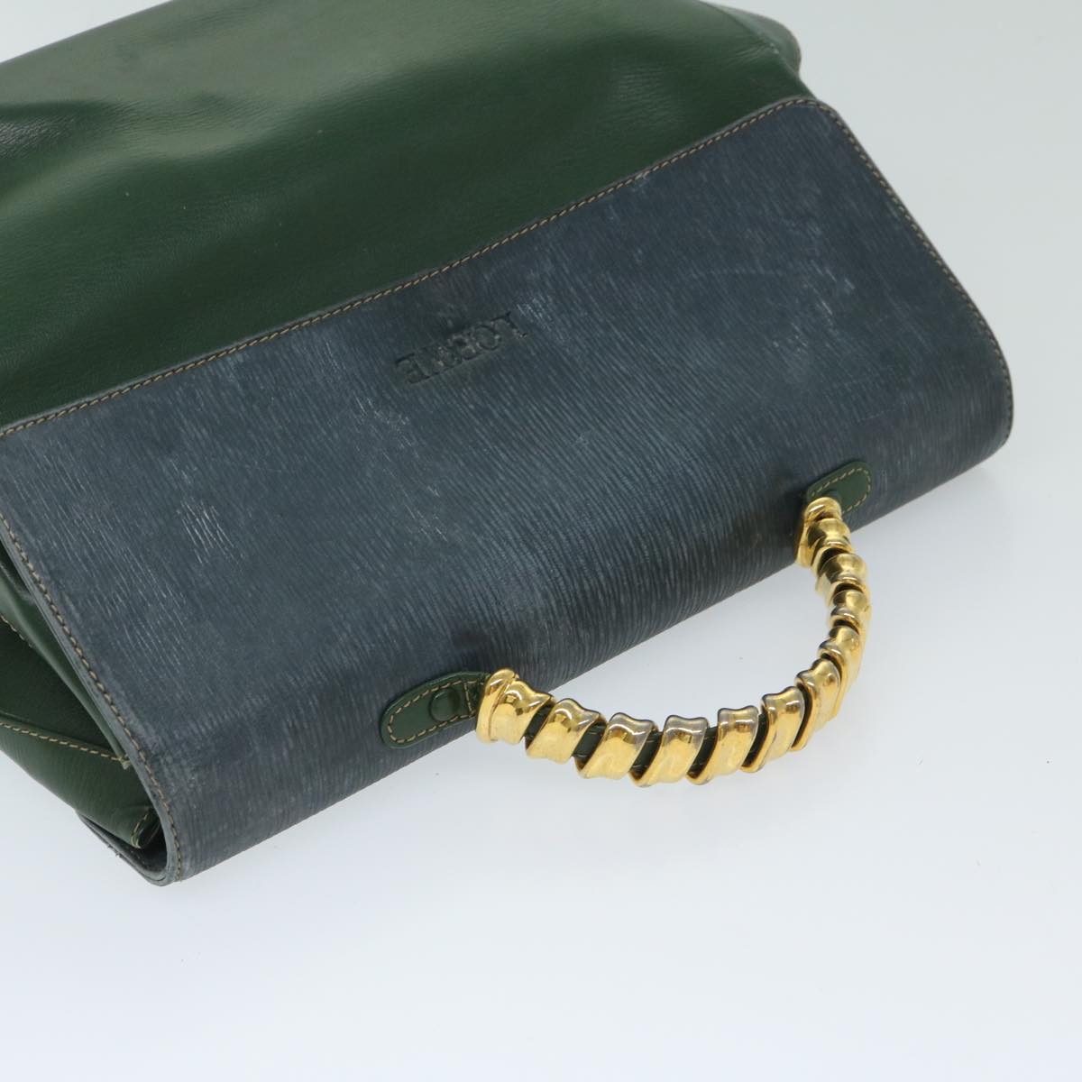 LOEWE Hand Bag Leather Green Auth 69435