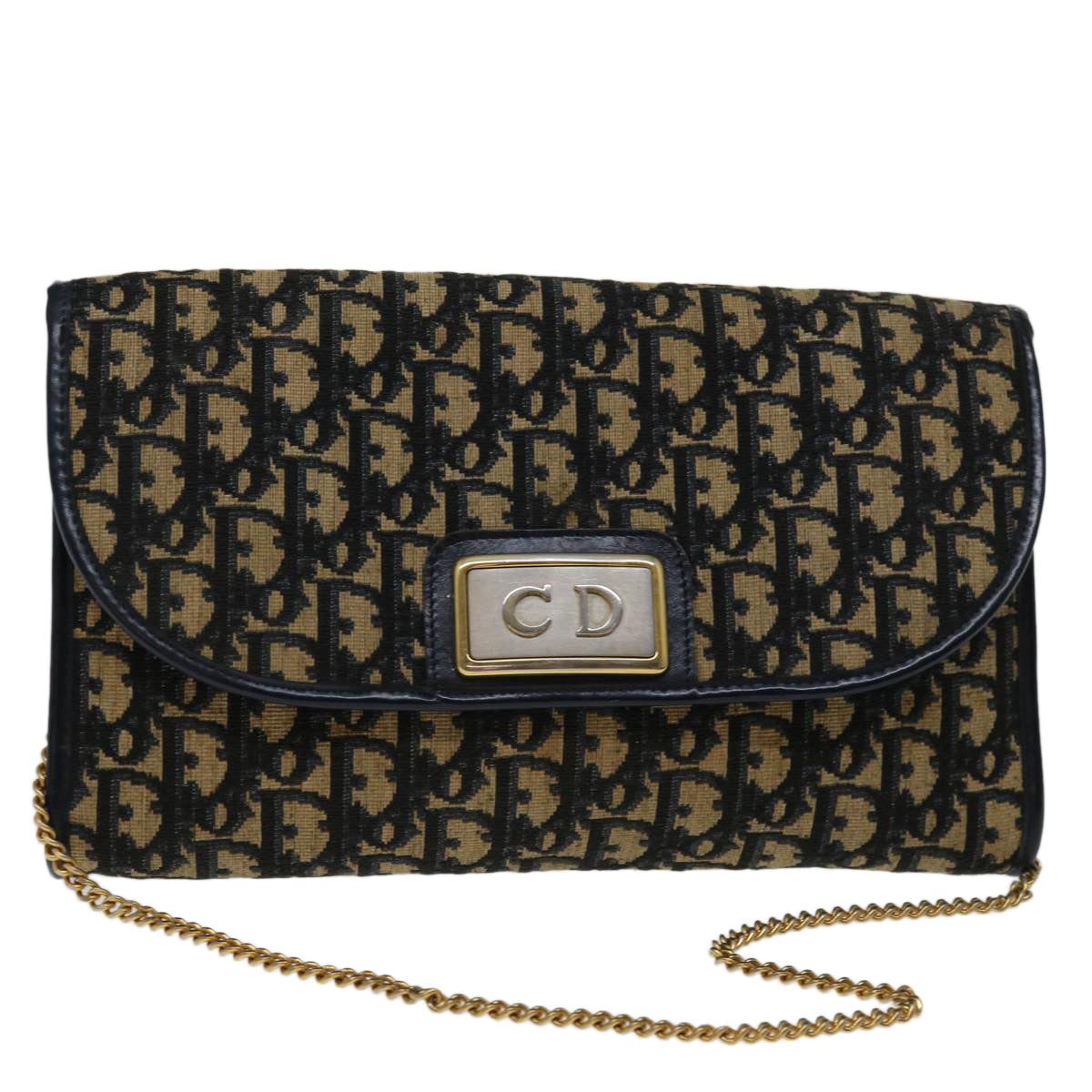 Christian Dior Trotter Canvas Chain Shoulder Bag Navy Auth 69501