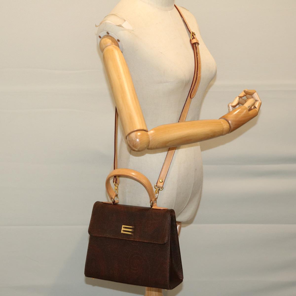 ETRO Hand Bag PVC Leather 2way Brown Auth 69510