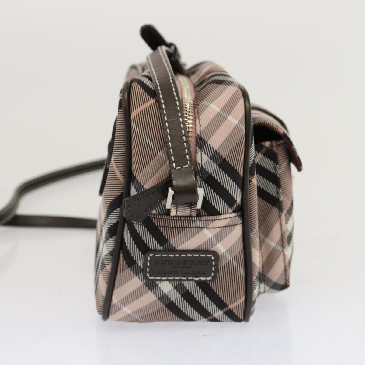 BURBERRY Nova Check Blue Label Shoulder Bag Nylon Pink Auth 69529