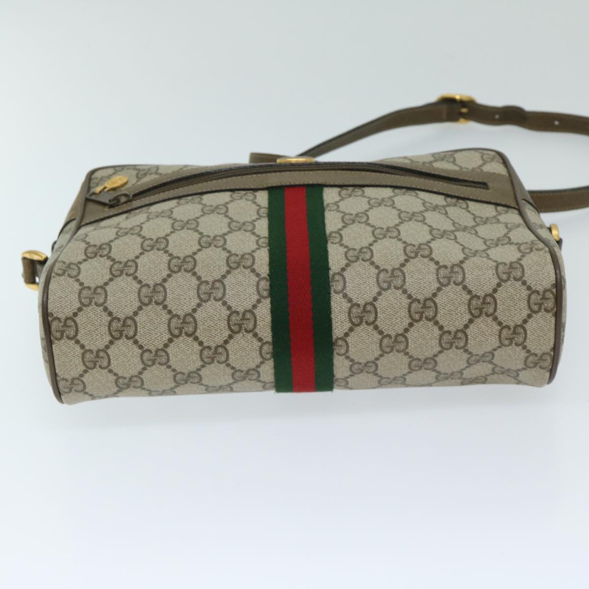 GUCCI GG Supreme Web Sherry Line Shoulder Bag Beige Red 98 02 005 Auth 69532