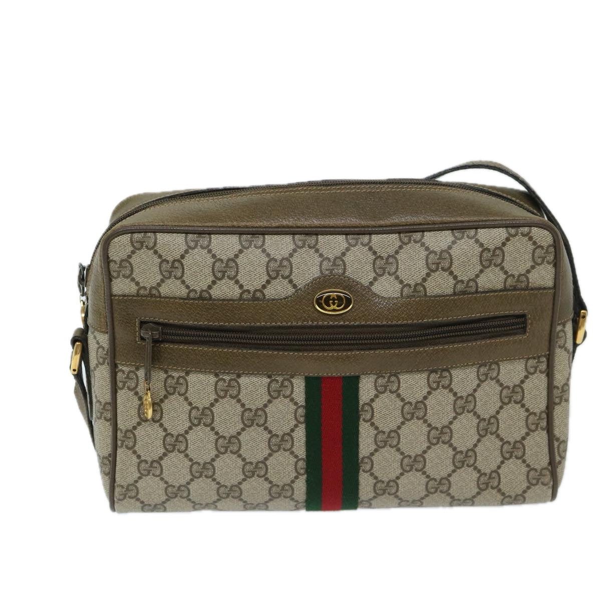 GUCCI GG Supreme Web Sherry Line Shoulder Bag Beige Red 98 02 005 Auth 69532