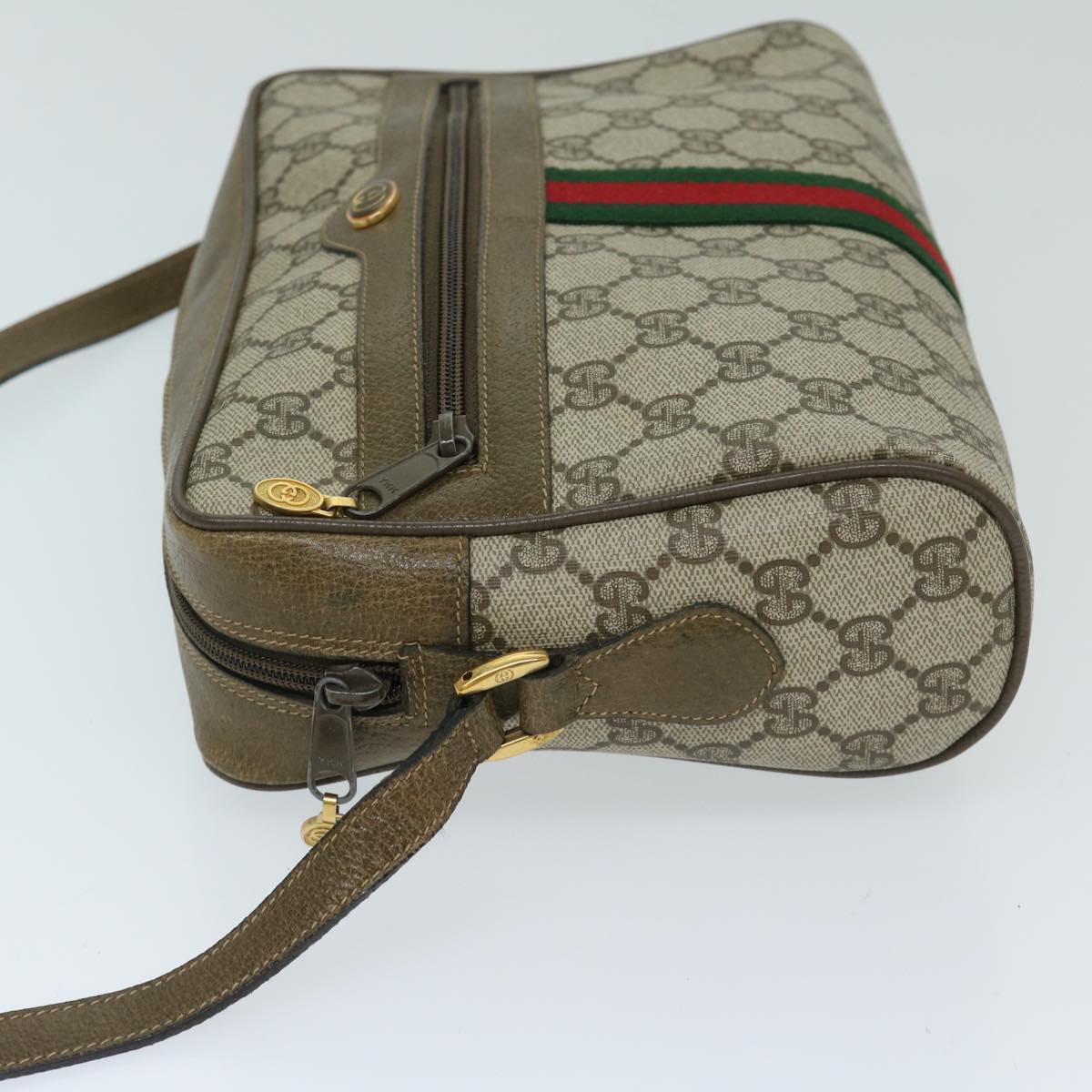 GUCCI GG Supreme Web Sherry Line Shoulder Bag Beige Red 98 02 005 Auth 69532