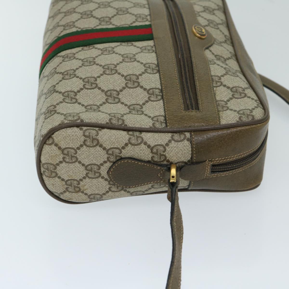 GUCCI GG Supreme Web Sherry Line Shoulder Bag Beige Red 98 02 005 Auth 69532