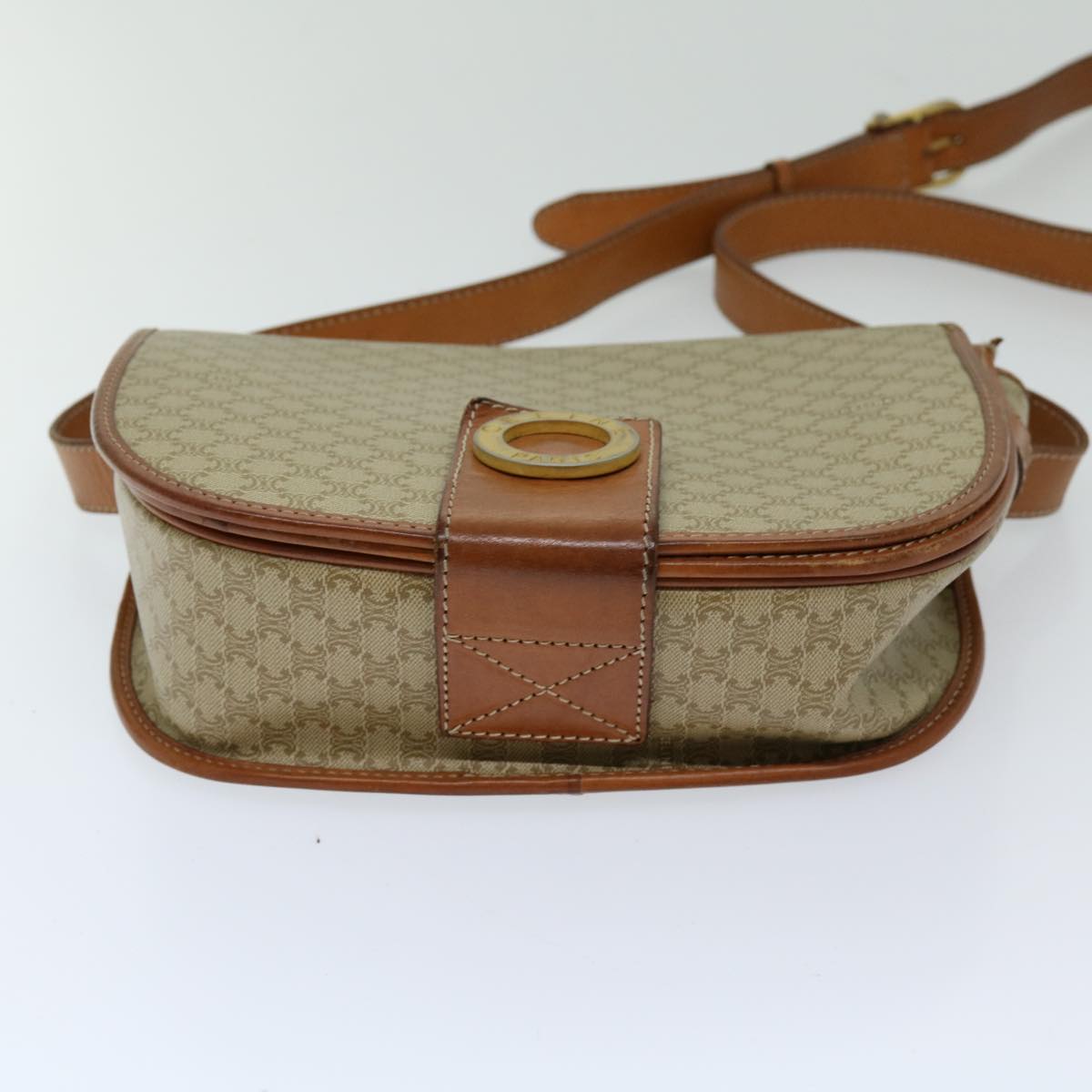 CELINE Macadam Canvas Shoulder Bag Beige Auth 69533