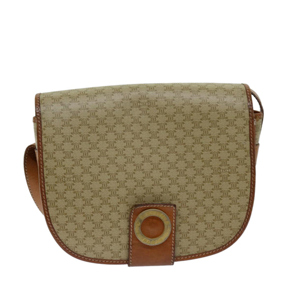 CELINE Macadam Canvas Shoulder Bag Beige Auth 69533