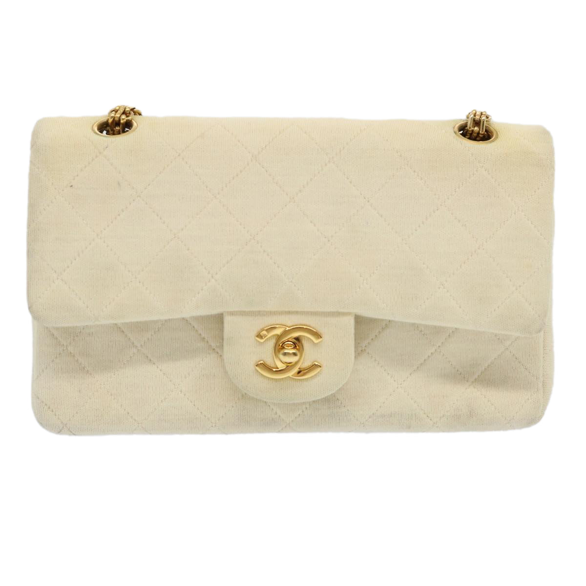 CHANEL Matelasse Chain Shoulder Bag cotton Cream CC Auth 69547A
