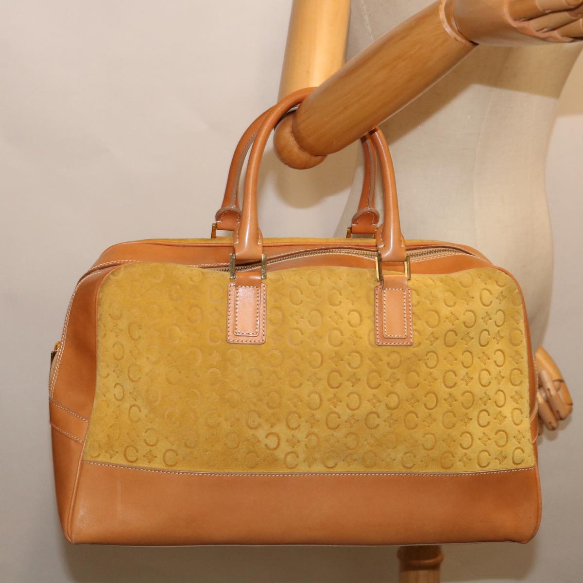 CELINE C Macadam Canvas Hand Bag Yellow Auth 69573