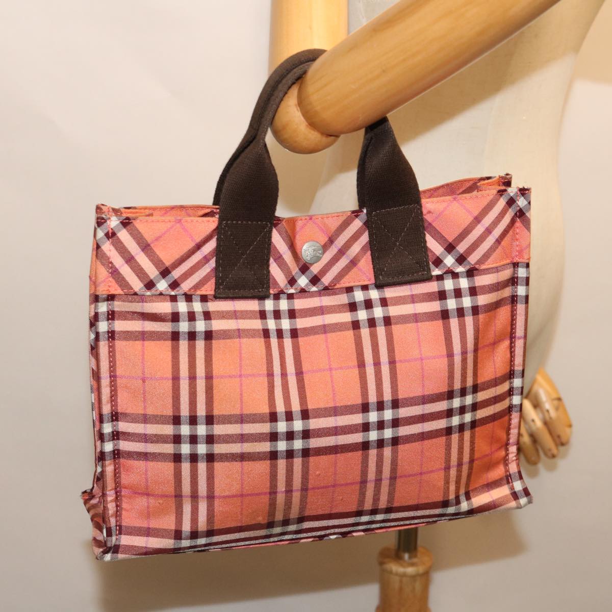 BURBERRY Nova Check Blue Label Hand Bag Nylon Pink Auth 69624