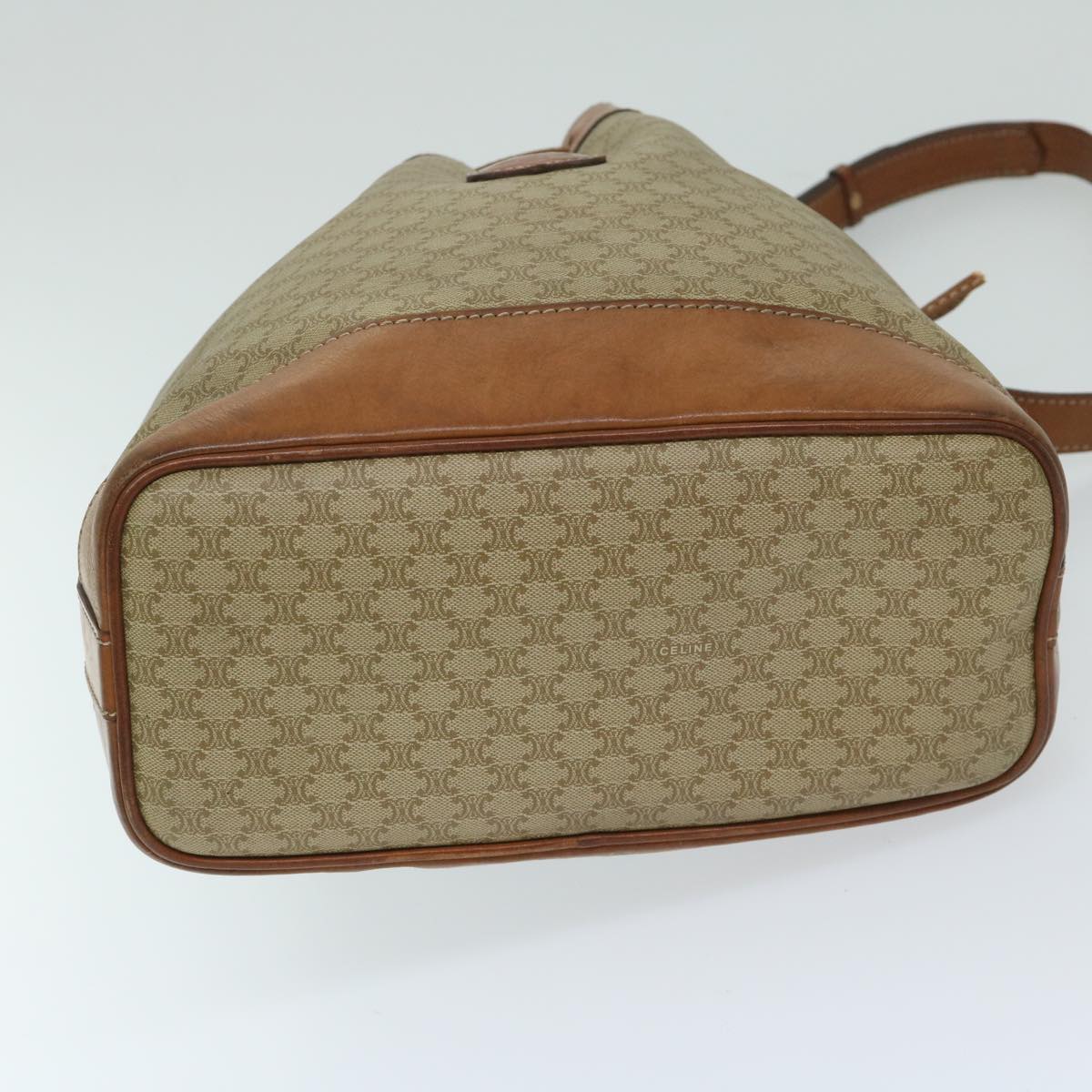 CELINE Macadam Canvas Shoulder Bag Beige Auth 69628