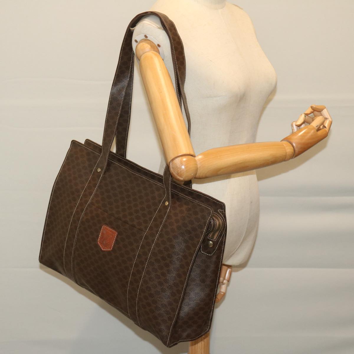 CELINE Macadam Canvas Tote Bag PVC Leather Brown Auth 69630