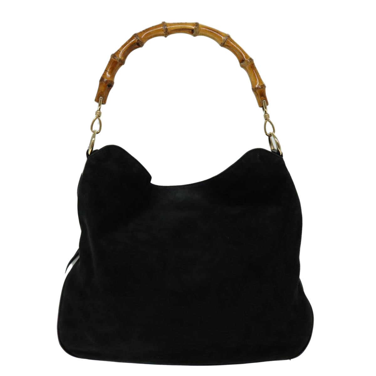 GUCCI Bamboo Shoulder Bag Suede Outlet Black 001 8577 Auth 69636