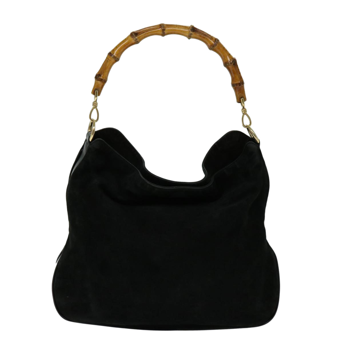 GUCCI Bamboo Shoulder Bag Suede Outlet Black 001 8577 Auth 69636