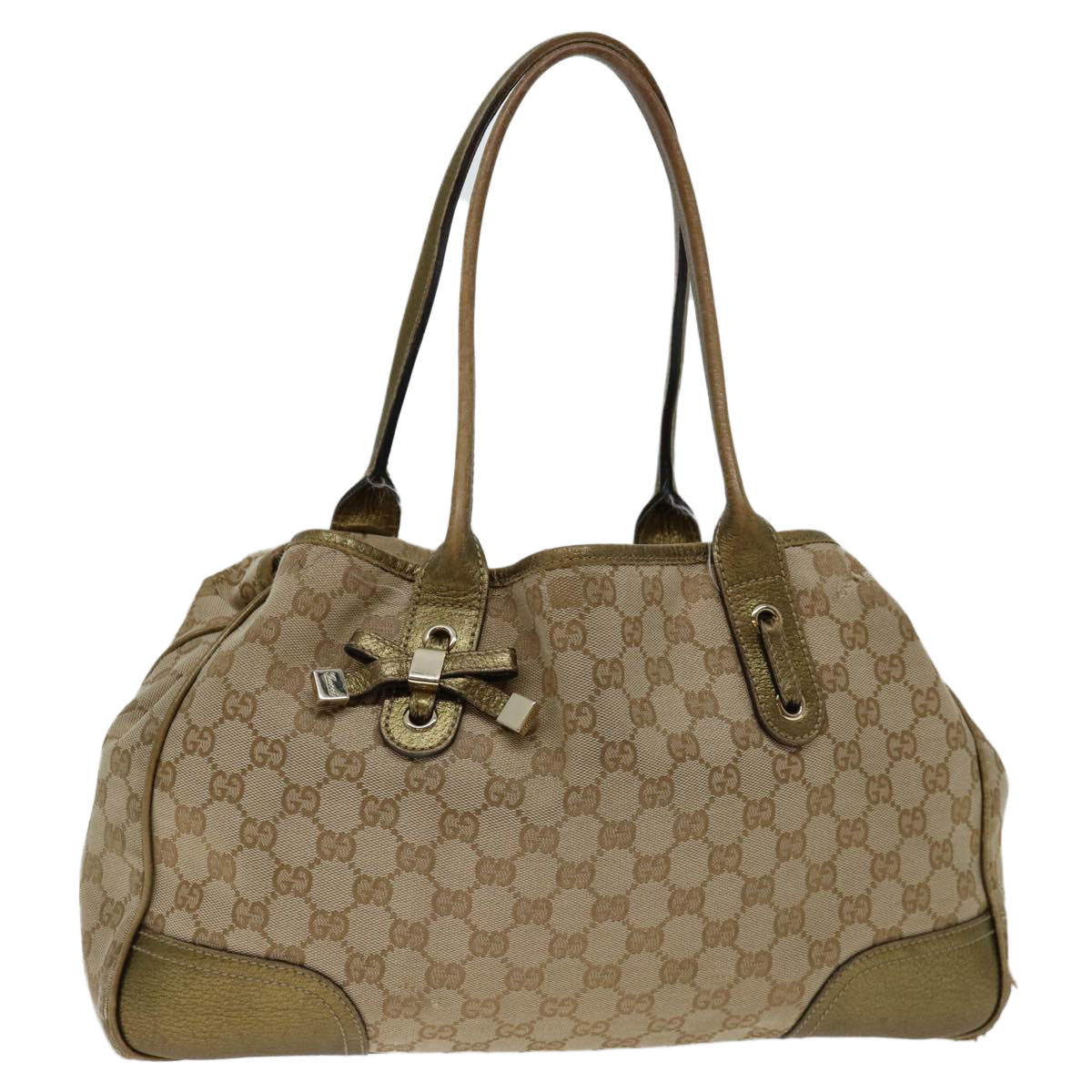 GUCCI GG Canvas Tote Bag Beige Gold 163805 Auth 69641