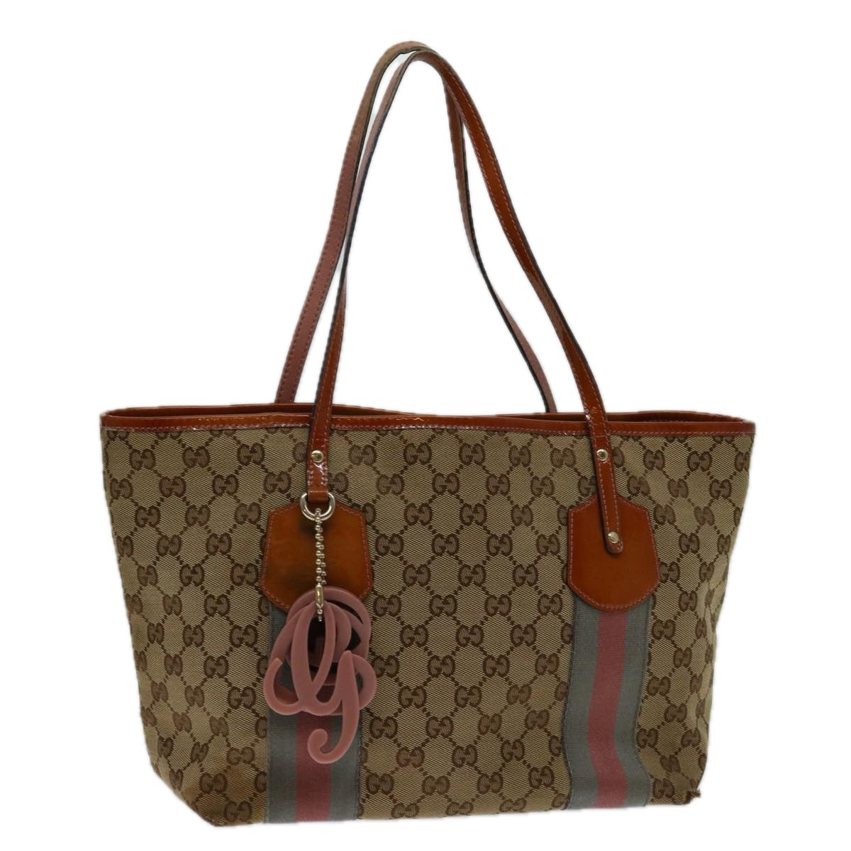 GUCCI GG Canvas Sherry Line Tote Bag Beige Pink Green 211971 Auth 69644