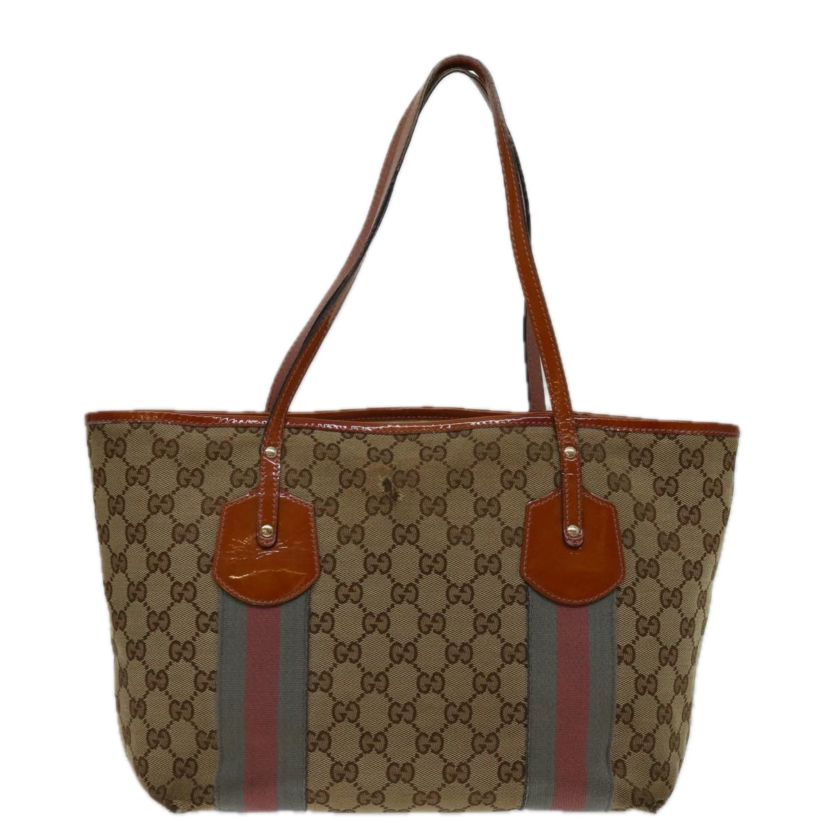 GUCCI GG Canvas Sherry Line Tote Bag Beige Pink Green 211971 Auth 69644 - 0