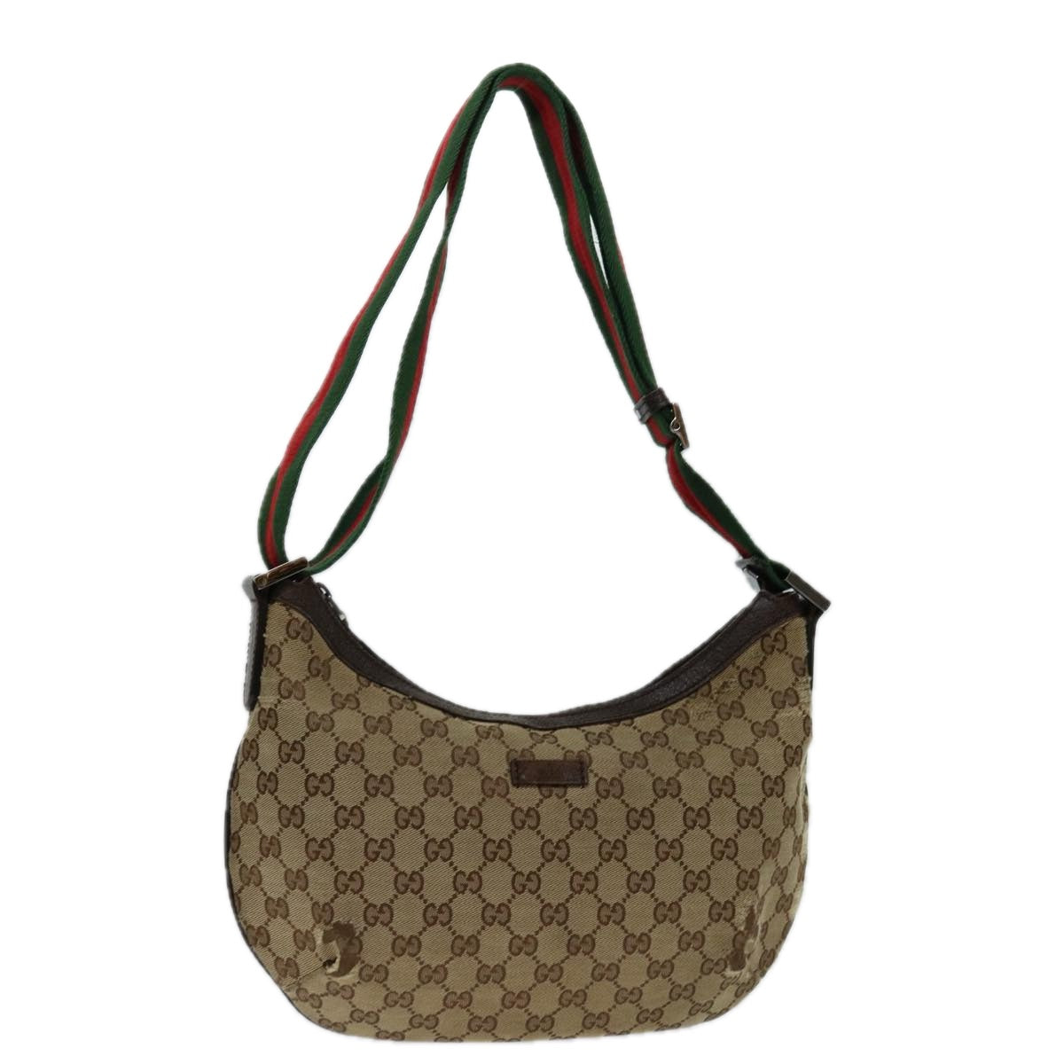 GUCCI GG Canvas Web Sherry Line Shoulder Bag Beige Red Green 181092 Auth 69646