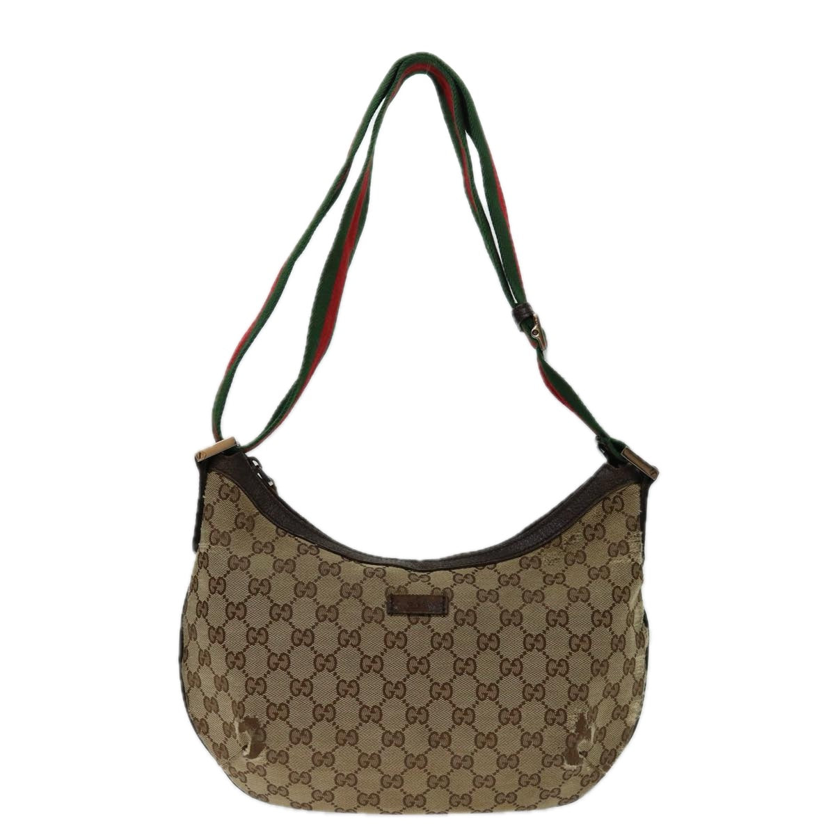 GUCCI GG Canvas Web Sherry Line Shoulder Bag Beige Red Green 181092 Auth 69646