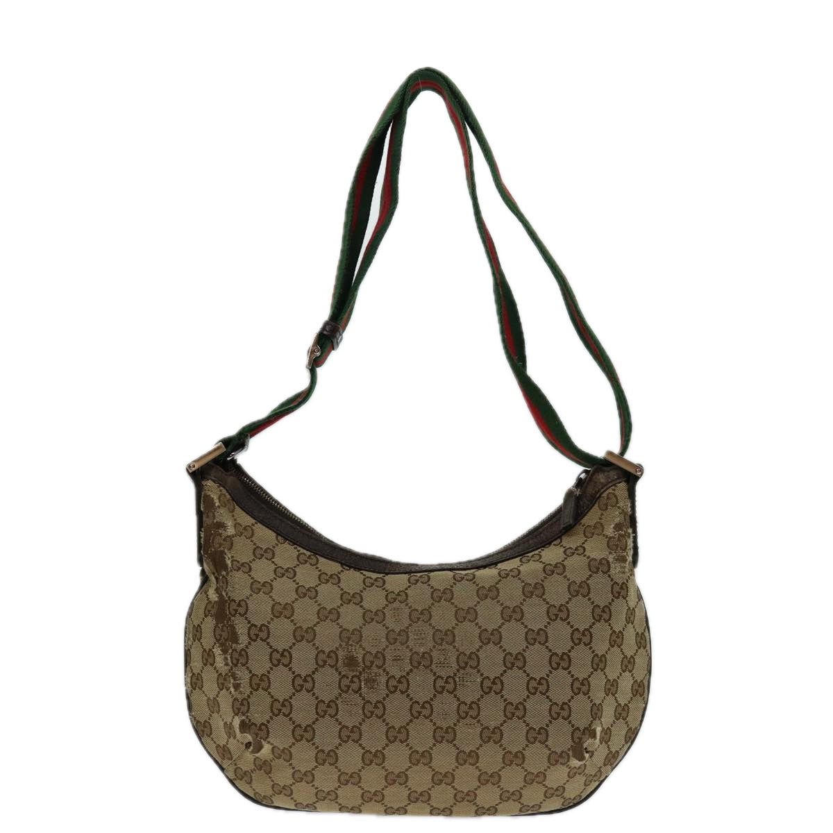 GUCCI GG Canvas Web Sherry Line Shoulder Bag Beige Red Green 181092 Auth 69646 - 0