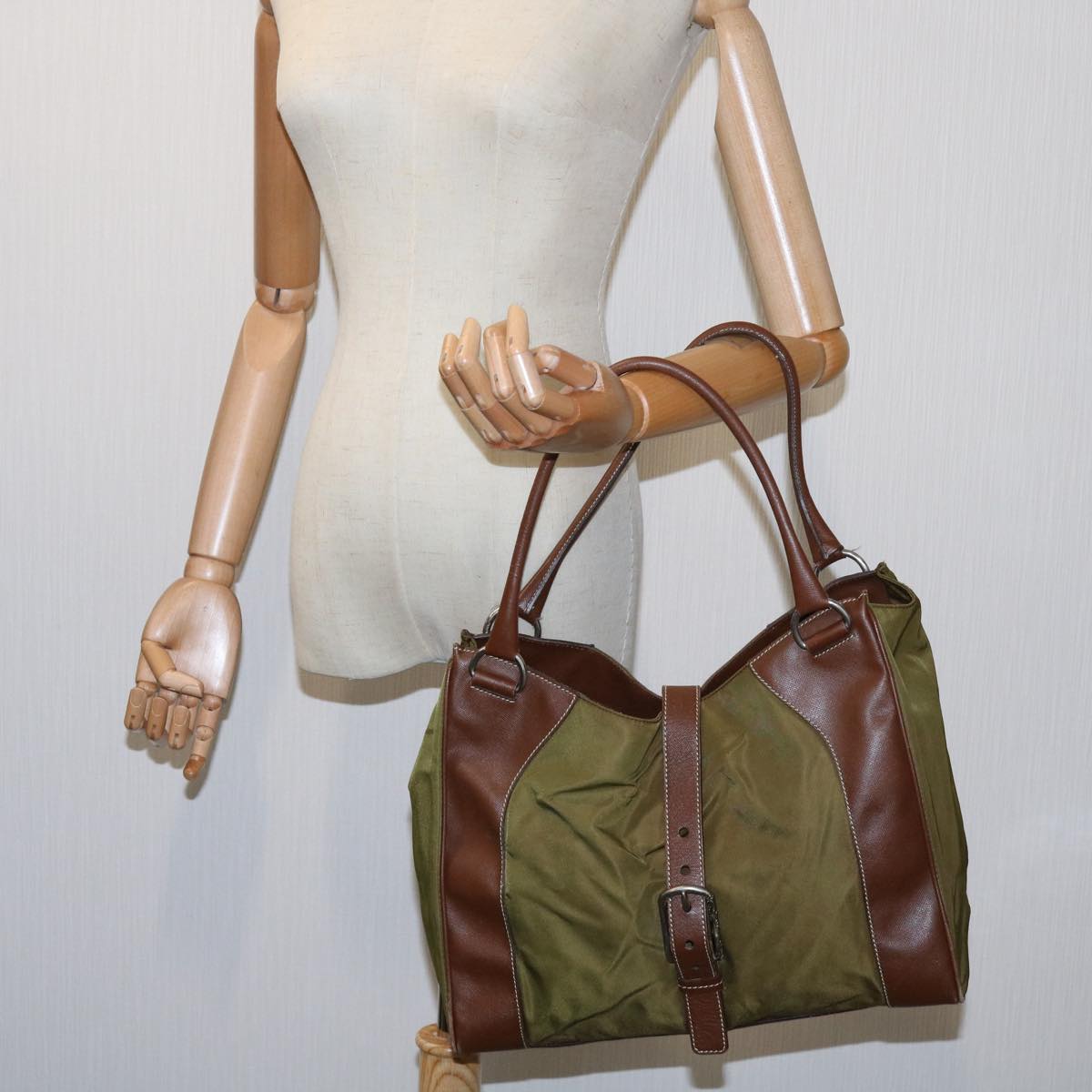 PRADA Tote Bag Nylon Khaki Auth 69650