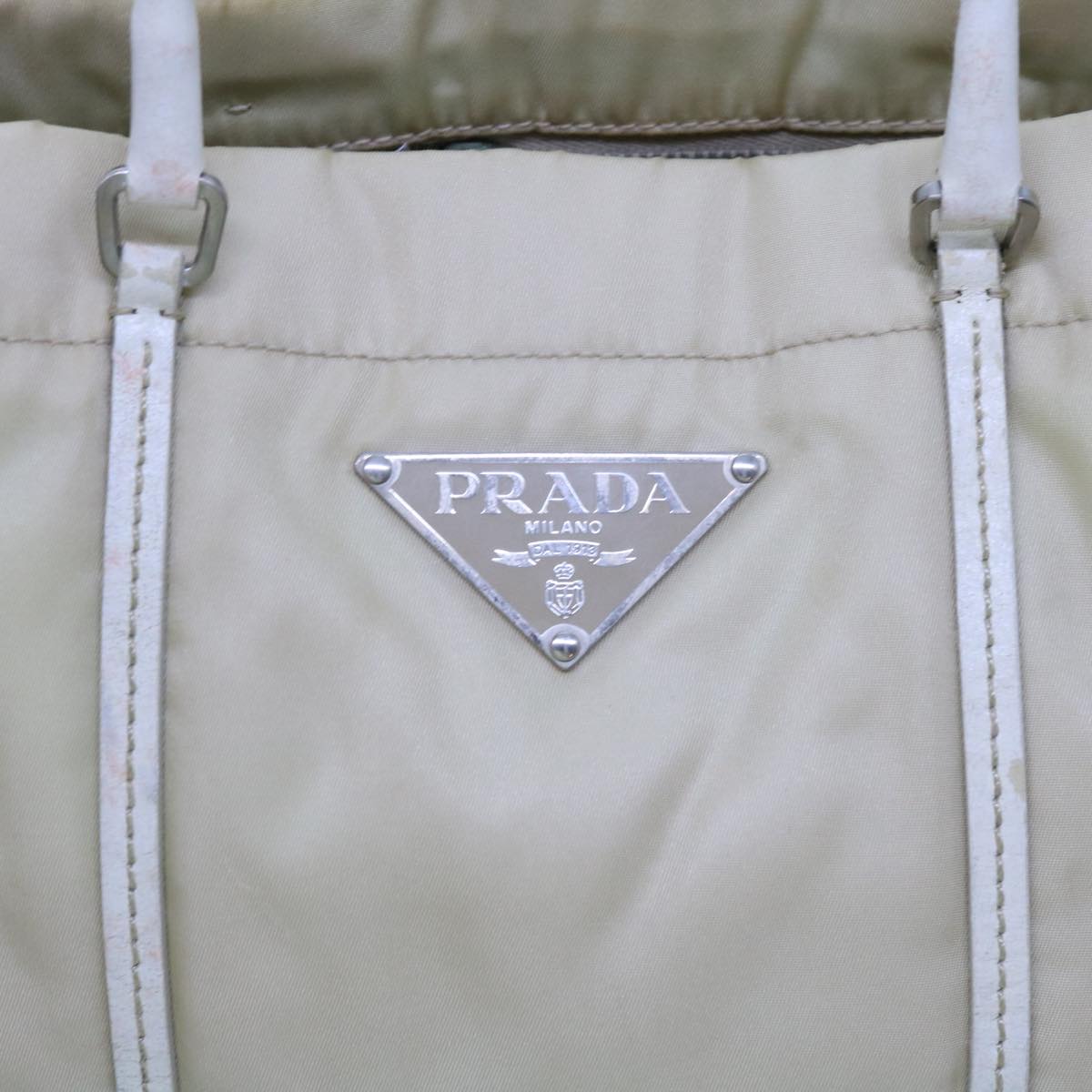 PRADA Hand Bag Nylon Cream Auth 69652