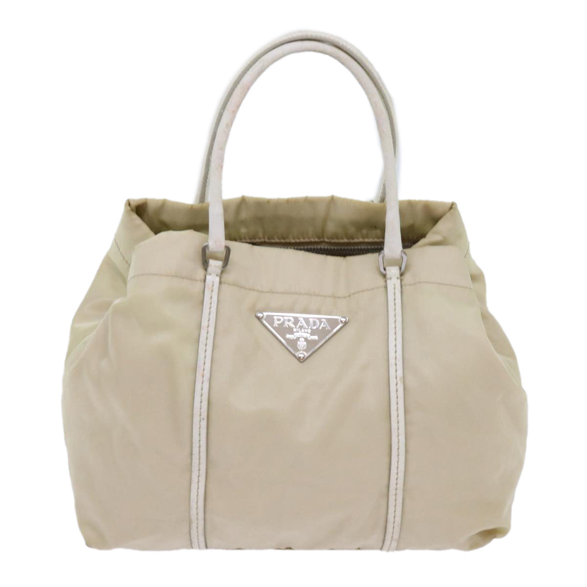 PRADA Hand Bag Nylon Cream Auth 69652