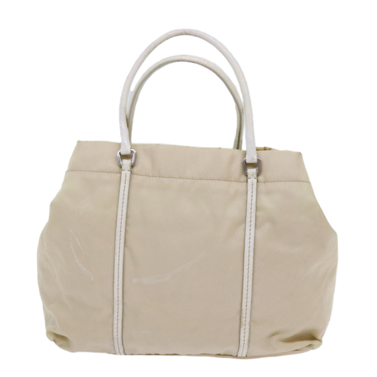 PRADA Hand Bag Nylon Cream Auth 69652 - 0