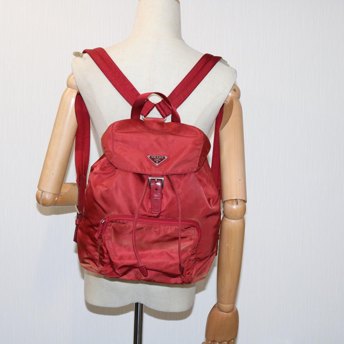 PRADA Backpack Nylon Red Auth 69653