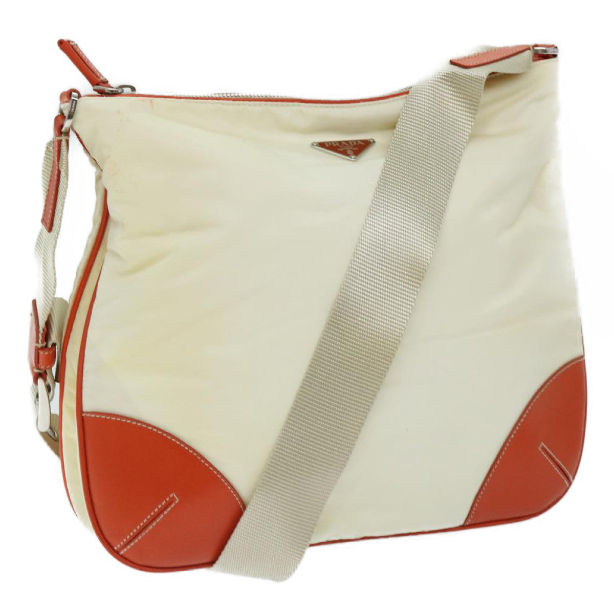 PRADA Shoulder Bag Nylon Cream Auth 69655