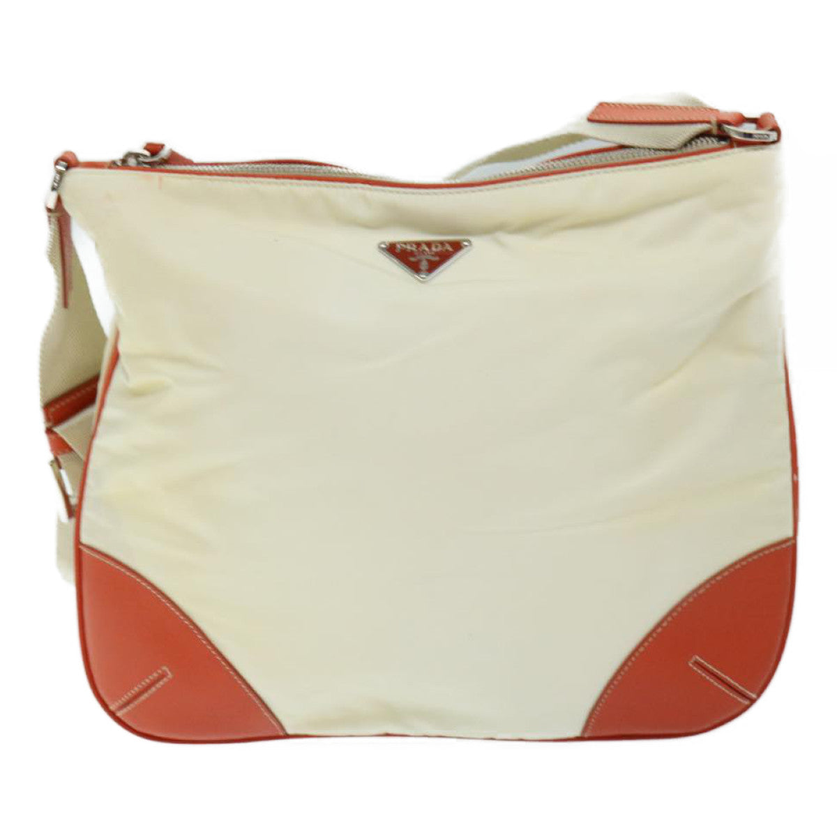 PRADA Shoulder Bag Nylon Cream Auth 69655 - 0