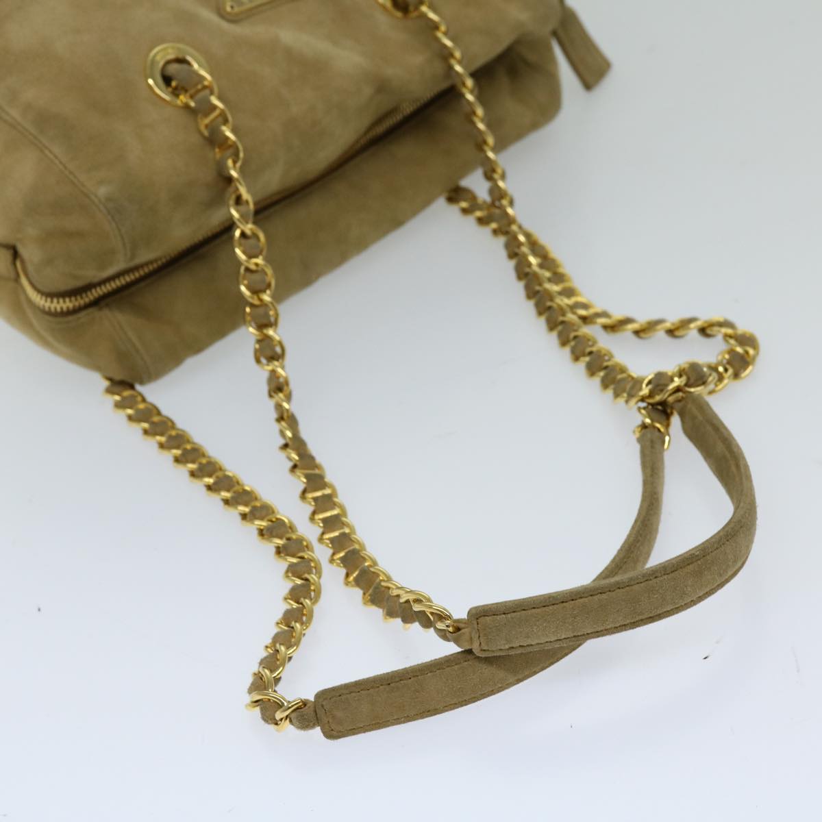 PRADA Chain Shoulder Bag Suede Beige Auth 69664