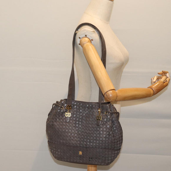 BALLY Shoulder Bag Leather Gray Auth 69675